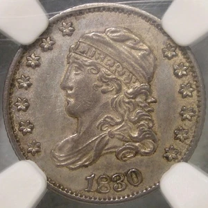 1830 CAPPED BUST SILVER HALF DIME w/ATTRACTIVE GORGEOUS NATURAL PATINA NGC AU 55 - Picture 1 of 6