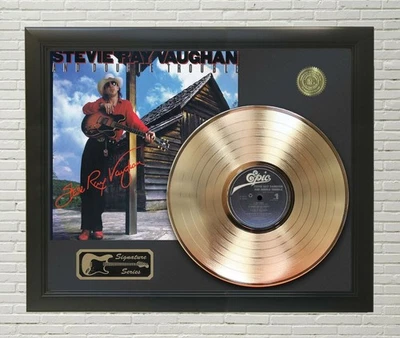 Stevie Ray Vaughan Framed Black wood Reproduction Signature Gold LP Display  - Image 1 of 4