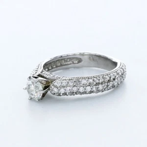 1.9 CT Natural Diamond F/SI1 Round Cut 14K White Gold Prong Milgrain Accent Ring - Picture 1 of 2
