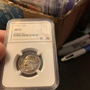 1957 Washington Quarter .25 NGC MS67 MS 67 Toning Toned Beautiful !!!! - Picture 1 of 20
