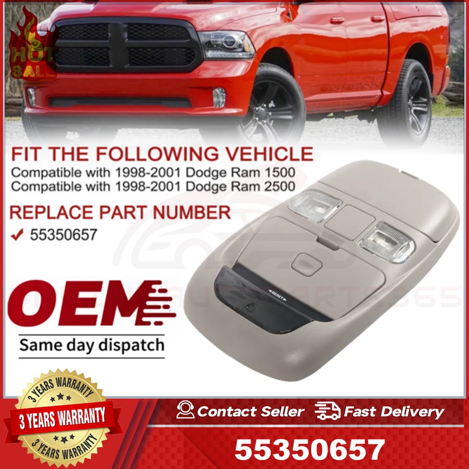 For 1998-2002 Dodge Ram 1500 2500 Overhead Console Dome Light Storage 55350657 Foto 1 de 4