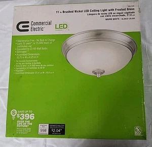 Kommerzielle elektrische 11 Zoll gebürstetes Nickel LED Deckenleuchte mit Milchglas - Bild 1 von 6