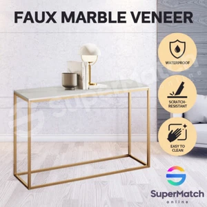 Console Table Faux Marble Entry Table Hallway Side Plant Stand Display Gold - Picture 1 of 7