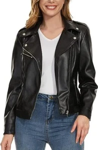 Mujeres Chaqueta de Cuero Negro Genuino Piel de Cordero Suave Motociclista Chaqueta Mujer - Imagen 1 de 8