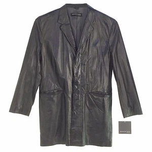 Kenneth Cole Duster Hoffman Style, Leather Men Long Coat, 3B2451 Silky Cow Black - Picture 1 of 9