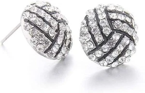 Volleyball Sports Stud Earrings - Rhinestone Crystal Bling, Athletic Fashion - Picture 1 of 3