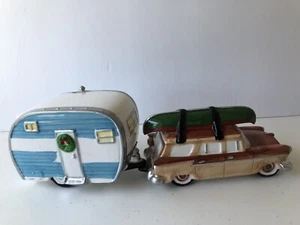 Dept 56 Snow Village On The Road Again 54891 Station Wagon Trailer Camper - Picture 1 of 9
