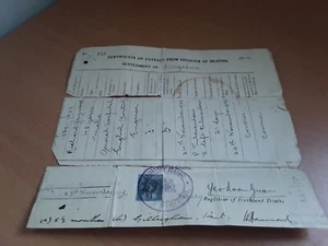 Singapore 1923 Death Certificate with Straits Settlements $1 Stamp - R Gaywood. - Picture 1 of 6