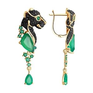 Earrings gold Sokolov panther with agate - Picture 1 of 4