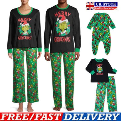 LOHILL Christmas Pajamas Family The Grinch Pyjamas Xmas PJs Sleepwear Kids Ladies Mens*