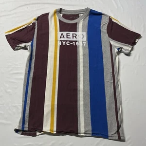 Aeropostale Vertical Stripes T-Shirt Men’s Large Multicolor Hipster Hip Hop Y2K - Picture 1 of 11