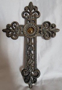 Vintage Heavy Metal Cross Wall Hanger Jewel Center Praise Rustic Gothic 7"x10" - Picture 1 of 2