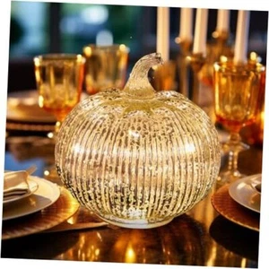 Mercury Glass Light up Pumpkin with Timer- Fall Decoration for Home Silver - Picture 1 of 7