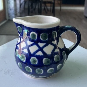 3" Boleslawiec polnische Keramik kleines Milchkännchen Krug handgefertigt Polen blau grün - Bild 1 von 5