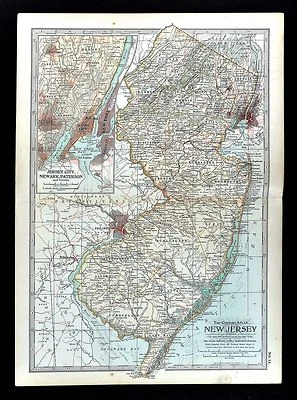 Mapa del siglo 1902 - Nueva Jersey - Nueva York Trenton Philadelphia Princeton Foto 1 de 2