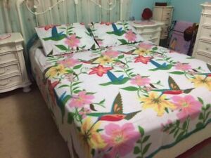 Hummingbird Bird Floral Lightweight Fleece Coverlet Bed Cover Blanket & Sham Set