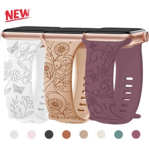 Kwiatowy grawerowany pasek do Apple Watch Band ultra 2 49mm iwatch series 10 9 7 6 8 - Zdjęcie 1 z 36