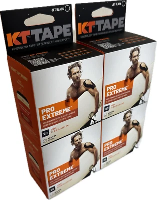 4 Pk KT Tape Pro Extreme 20 Tiras 10" Precortado Negro Jet (Nuevo en Caja) Foto 1 de 4