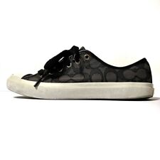 Auth COACH - Gray Black Jacquard Leather Women's Sneakers