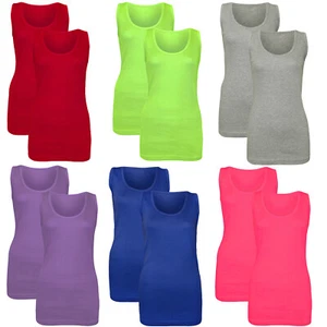 PACK OF 2 NEW WOMEN LADIES CASUAL PLAIN SUMMER STRETCHY RIBBED TOP T SHIRT VEST - Picture 1 of 25