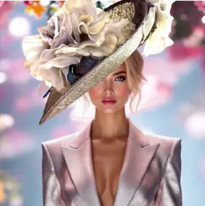 Exclusive Grey Designer Millinery by Hat Couture Wedding Bridal Race Ascot Hat - Picture 1 of 6