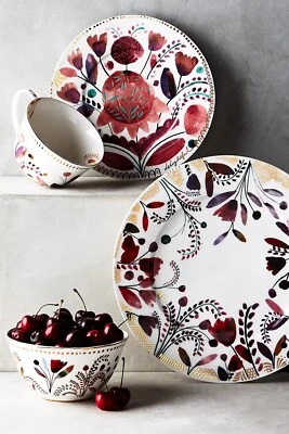 Juego de 4 platos de cena Anthropologie Harvest follaje Oh Darling con acento dorado Foto 1 de 4