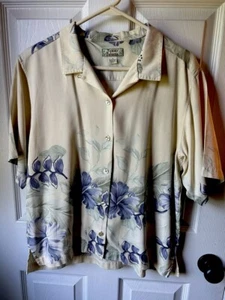 Camisa De Colección Tommy Bahama M Tostada Floral Impresión Abotonada Manga Corta 100% Seda Para Mujer - Imagen 1 de 13