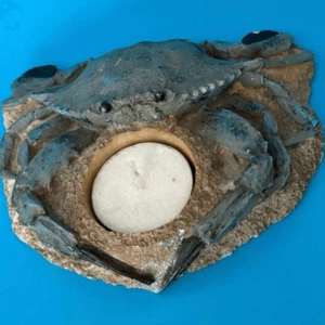 Cast Resin Hand Finished Blue Crab Votive Tea Light Candle Holder Nautical Beach - Picture 1 of 5