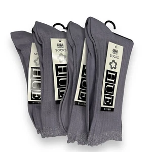 Hue Womens Socks Purple Scalloped Pointelle Lilla Tipped Silver 3 Pairs - Picture 1 of 4
