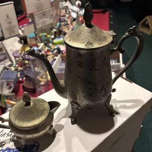 Davco Silver Teapot Silver Plated Vintage Antique & Creamer Bowl - Picture 1 of 4