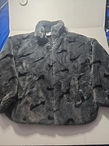 Nike Faux Fur Plush Coat Jacket Small Swoosh Medium Kids Medium Gray - Picture 1 of 12