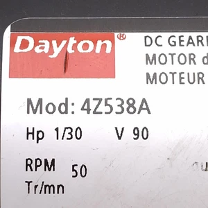 NIB Dayton 4Z538A Gearmotor, 90VDC 1/30HP, 26in-lbs, 50RPM, with connector - Picture 1 of 3