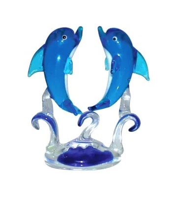 JROSE COLLECTIONS Handcrafted Blue Glass Dolphin Ornament 7x6cm – Twin Figurine on...