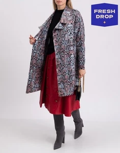 RRP €215 LA FILLE DES FLEURS Trench Coat Size S Reptile Pattern Made in Italy - Picture 1 of 9