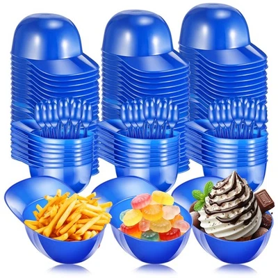 100 Pack Baseball Ice Cream Bowls Spoons Dessert Cups Sundae Parfait Party - Image 1 of 4