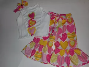Conjunto de pantalones con volantes del Día de San Valentín hechos a mano 3 piezas con arco de pelo para niñas pequeñas - Imagen 1 de 6