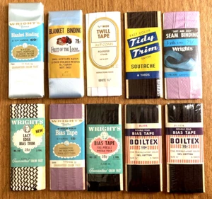 10 Vintage Boiltex Wrights BIAS TAPE TRIM & SOUTACHE BRAID & BLANKET BINDING Lot - Picture 1 of 4