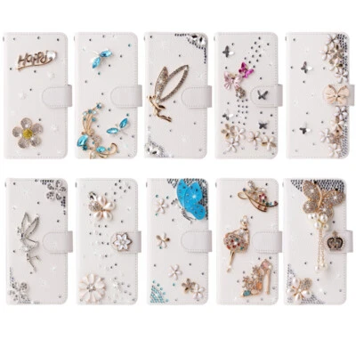 Diamond Flip White Wallet Phone Case Cover For iPhone 11 12 13 14 Pro Max X Plus - Image 1 of 4