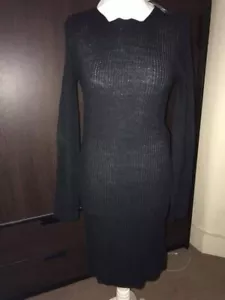 black ribbed knitted long dress with white collar size 12 - Picture 1 of 4