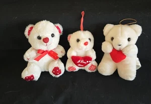 3 Mini White Valentine's Teddy Bears, Remona Plush, Premier Toy,Oriental Trading - Picture 1 of 7