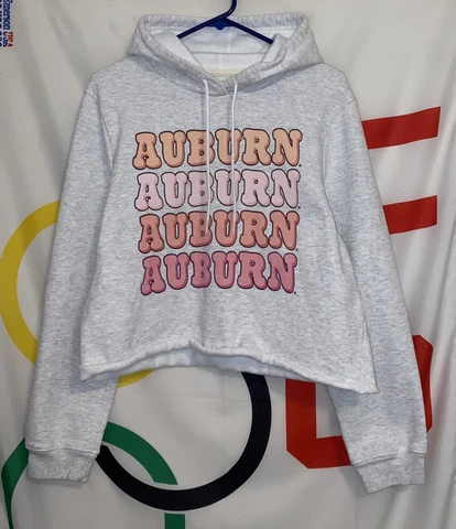 Auburn Tigers Cropped Hoodie Womens Large Gray League Pink Sweatshirt NCAA Cover