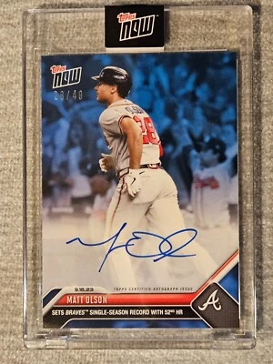 2023 Topps Now 874B Matt Olson On Card Autograph 28/49 Braves Single Season HR  - Image 1 of 2