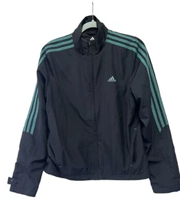 Adidas Size Small Medium Black/Green 3 Stripe Sleeve Tricot Track Jacket - Picture 1 of 5