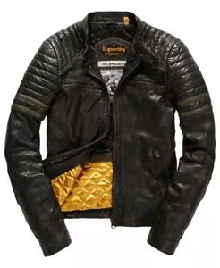 Superdry "THE SPEEDSTER" Endurance | Leather Jacket | Black Khaki | Large | UK40 - Picture 1 of 10