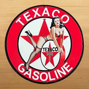 VINTAGE TEXACO PORCELAIN SIGN LADY SERVICE MOTOR GAS OIL FUEL STATION PUMP PLATE - Picture 1 of 8