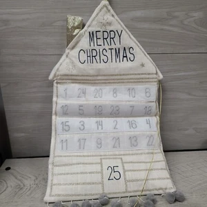Hanging Advent Calendar Glitter Fabric Unbranded White Christmas Countdown  - Picture 1 of 8