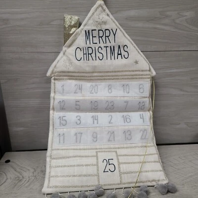 Hanging Advent Calendar Glitter Fabric Unbranded White Christmas Countdown  - Image 1 of 4