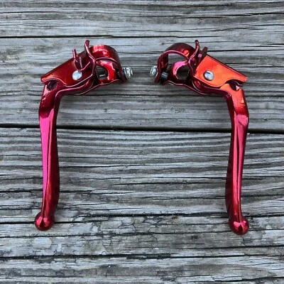 NEW OLD SCHOOL CANDY RED BMX BRAKE LEVERS FOR COOK BROS JMC REDLINE MONGOOSE NOS - Image 1 of 4