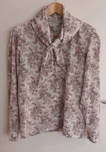 Alexon Women's Blouse Paisley Floral Design Long Sleeve Collared Tie Top Sz 14 - Picture 1 of 8