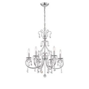 World Imports Kothari 6-Light Chrome Chandelier with Hanging Crystals WI974508 - Picture 1 of 2